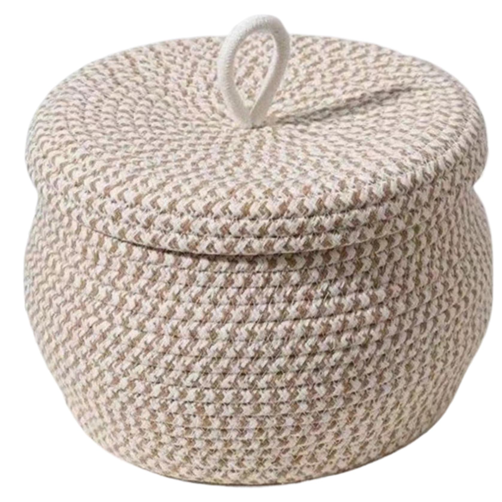 Petit panier avec couvercle en corde de coton bohème