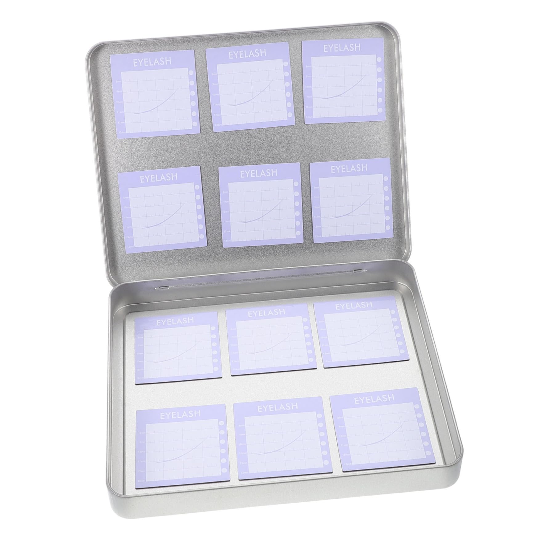 Caja de Almacenamiento de Pestañas de Metal Plata con 12 Láminas Magnéticas | Extensiones y Pestañas, Organiza y Guarda con Cierre Compacto, Formato Medio, Acabado Plateado