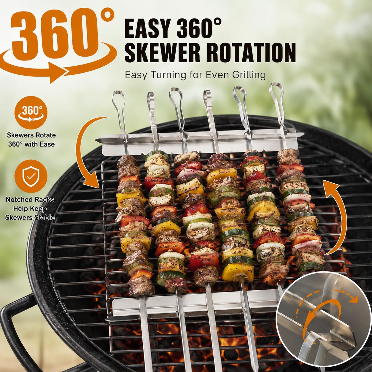 Fengzhe Brochetas de acero inoxidable para asar a la parrilla, pinchos planos de barbacoa de 16.5 pulgadas con deslizador, resistentes, reutilizables, ideales para carne, camarones, pollo y verduras,