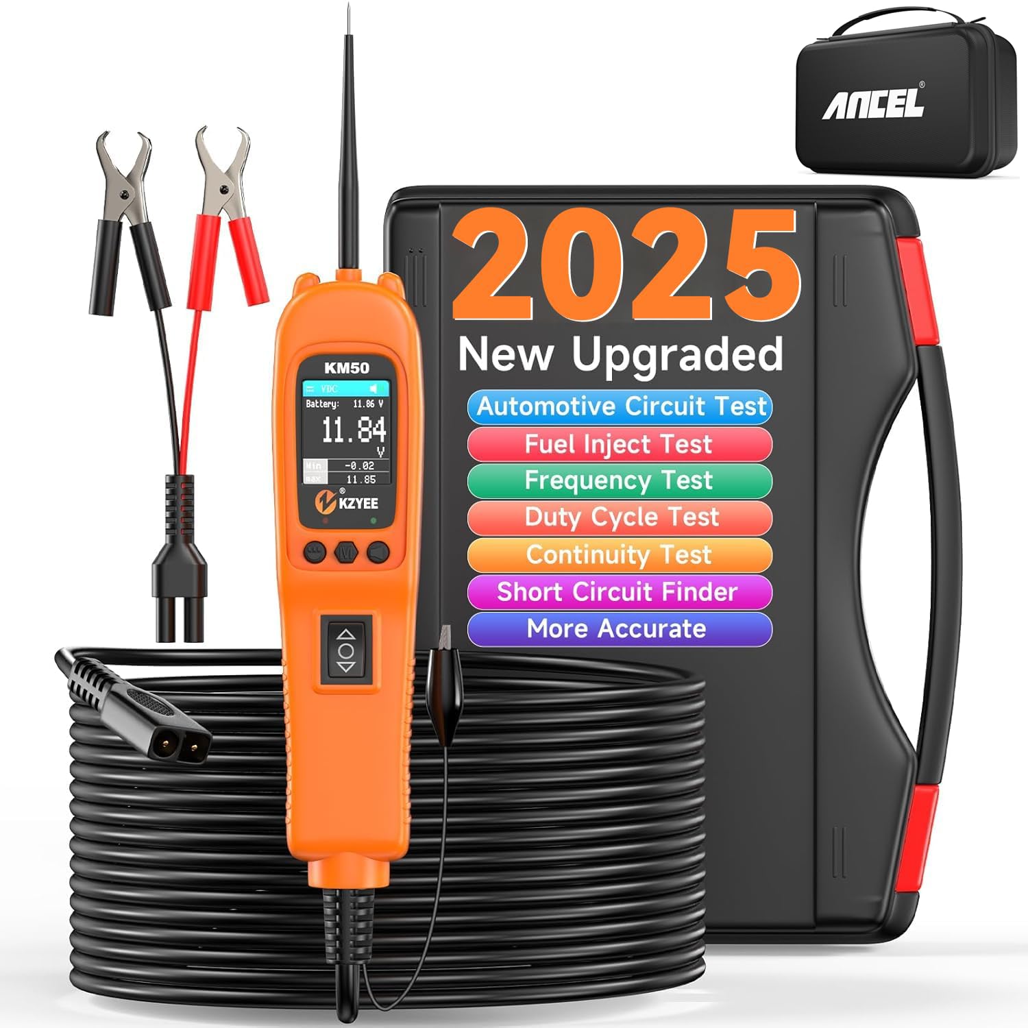 KZYEE Current Probe Kit and Protective Bag(13.38"x8.68"x4.33"), Automotive Probe Tester Short Finder for Fuel Inject, Duty Cycle, Frequency, Trailer Light, Activating Component, Electrical System Diag