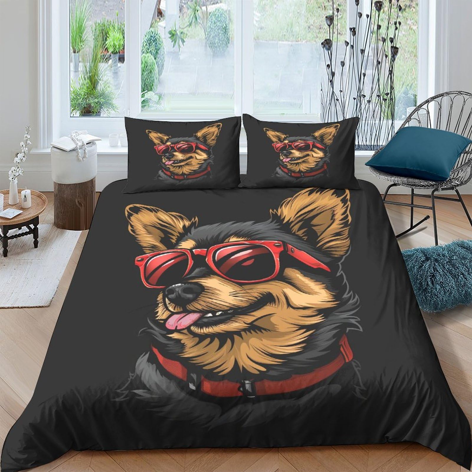 Parure de lit imprimé chien microfibre premium pour lit double