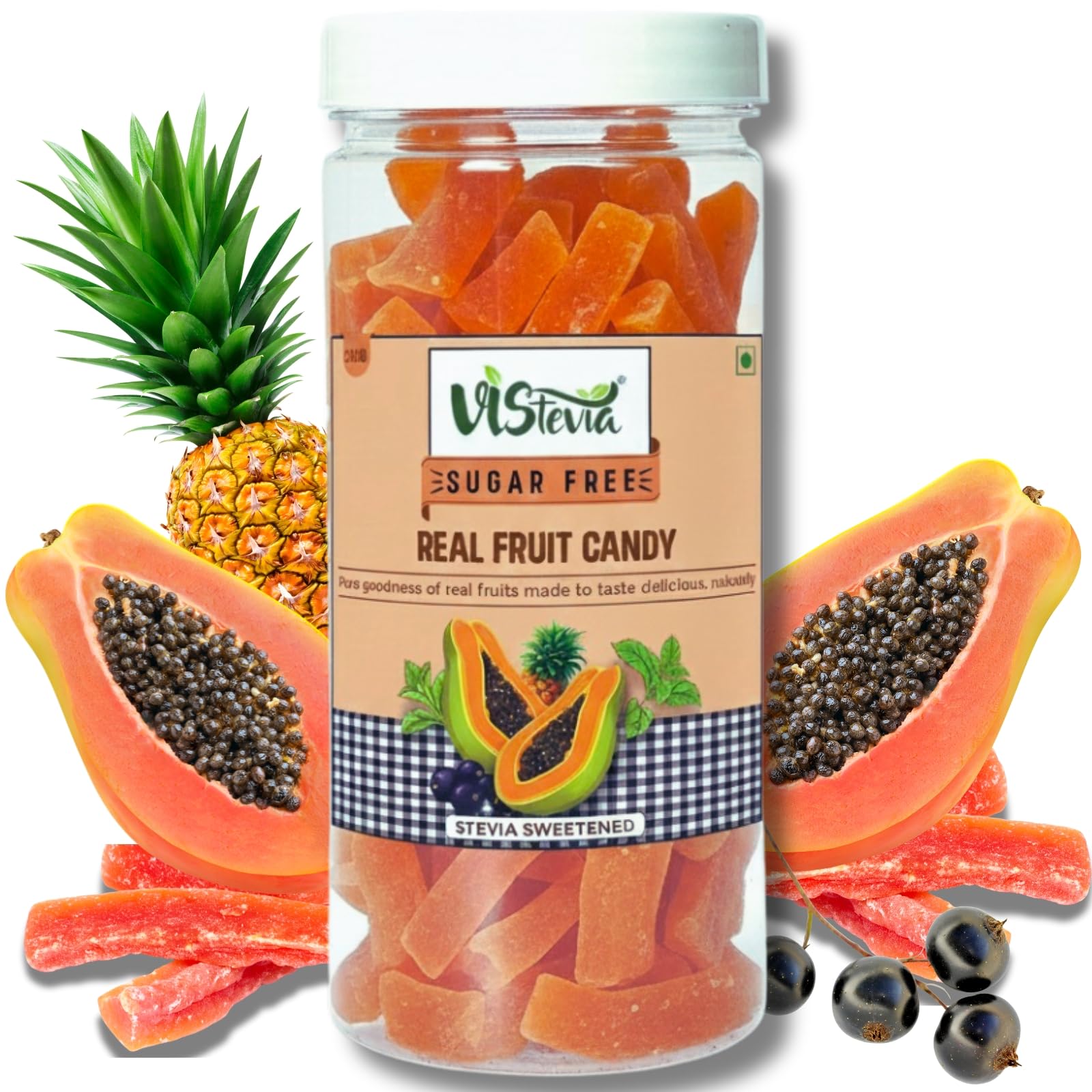 Vistevia Sugar Free Candied Fruit (Mixed Fruit Flavour), Diabetic, Keto and Kid Friendly - Sweetened Naturally With Stevia, Delicious to Taste, Pack Of 1 (250g)