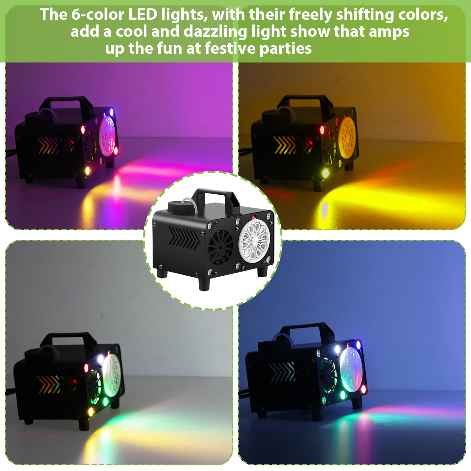 Máquina de burbujas de control remoto inalámbrico, portátil Bluetooth Bubble Blower-6 colores, mando a distancia, ideal para fiestas, bodas y niños