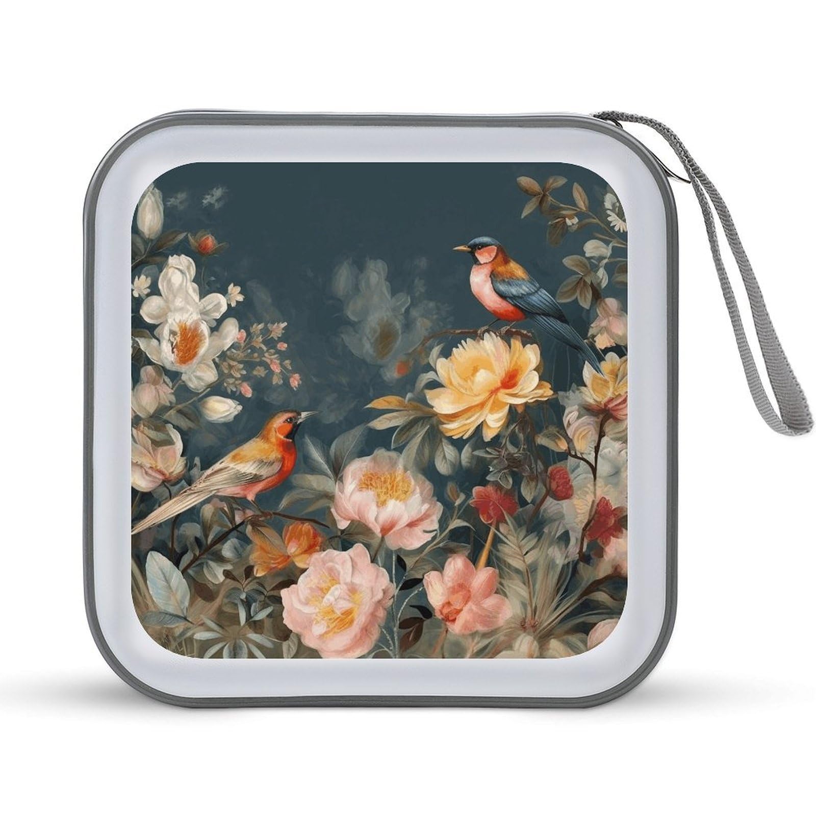 VstaDank Flowers Birds 40 Capacity DVD Case with Zipper Disc, Portable CD Storage Organizer Hard Plastic Storage DVD Organizer for Home, Travel