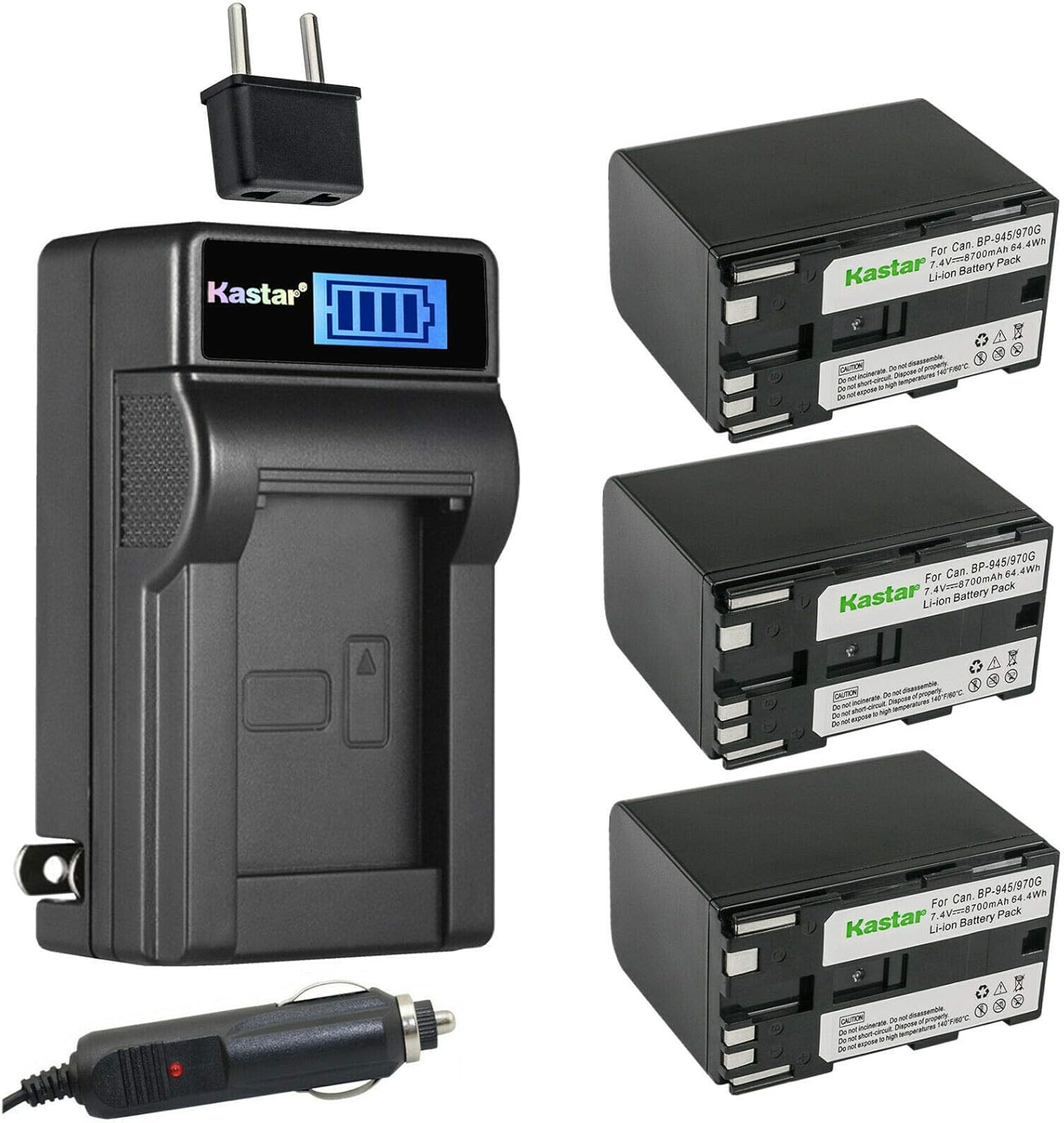 Kastar 3-Pack BP-970G Battery and LCD AC Charger Compatible with Canon BP-970 BP-970G BP-975, BP-945 BP-950 BP-950G BP-955, BP-930 BP-935, BP-925, BP-911 BP-911K BP-914 BP-915 Camera Battery