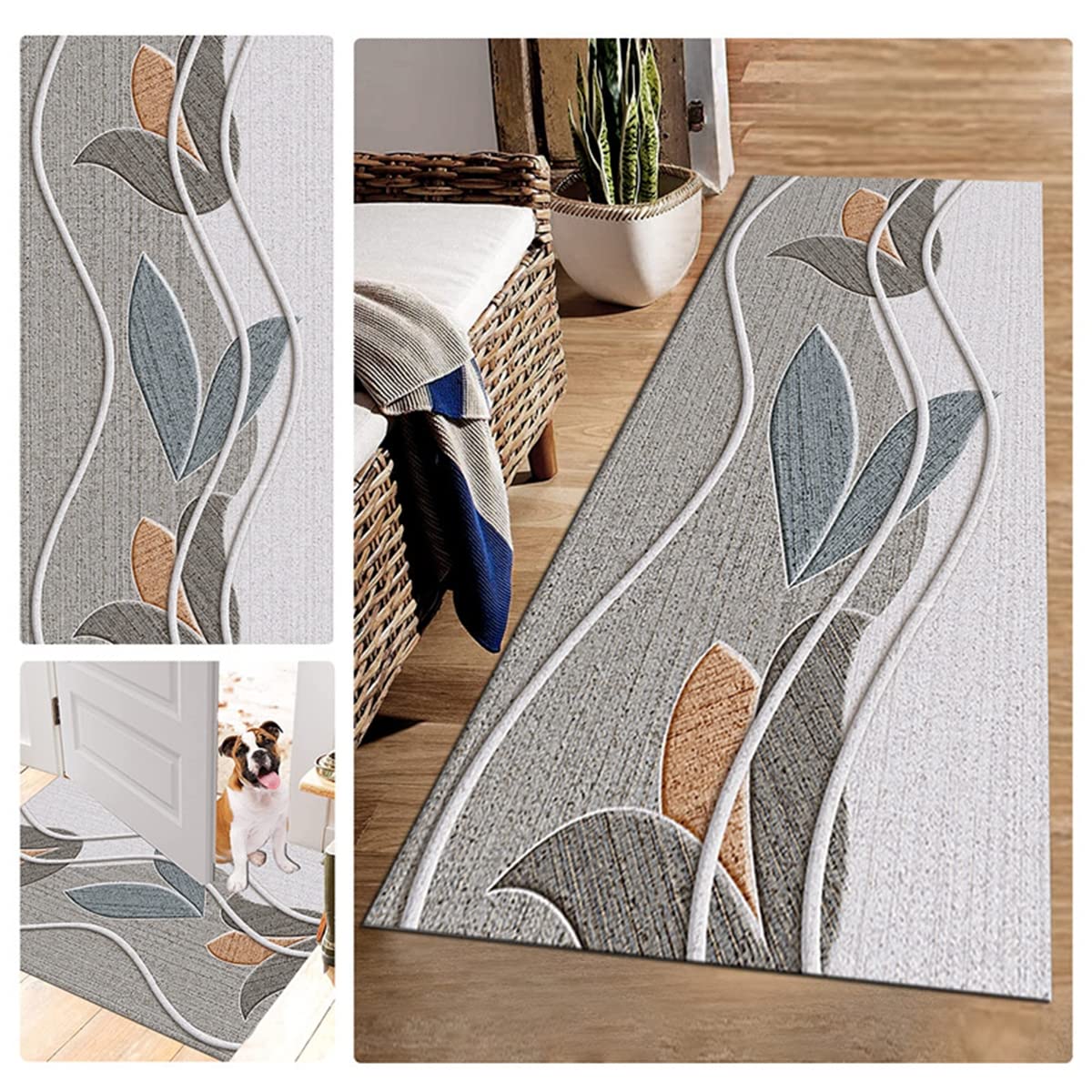 Teppich Läufer Flur Grau Küchenteppich 3D Muster Küchenläufer Waschbar rutschfest Eingangs Teppich Flur Teppich Läufer Meterware 60/70/80/90/100/120/140 Breit,Gray1,80x300cm
