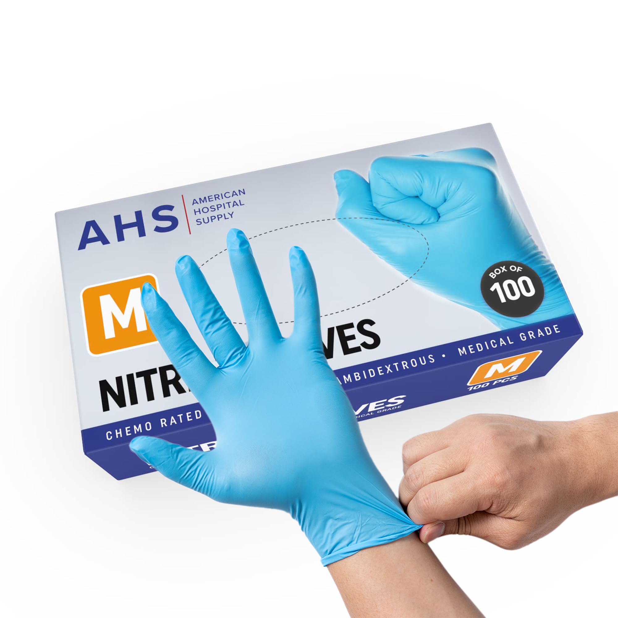 AMERICAN HOSPITAL SUPPLY Nitrile Gloves, Chemo-Rated Gloves Pack, Powder-Free, Medical-Grade, Examination Gloves