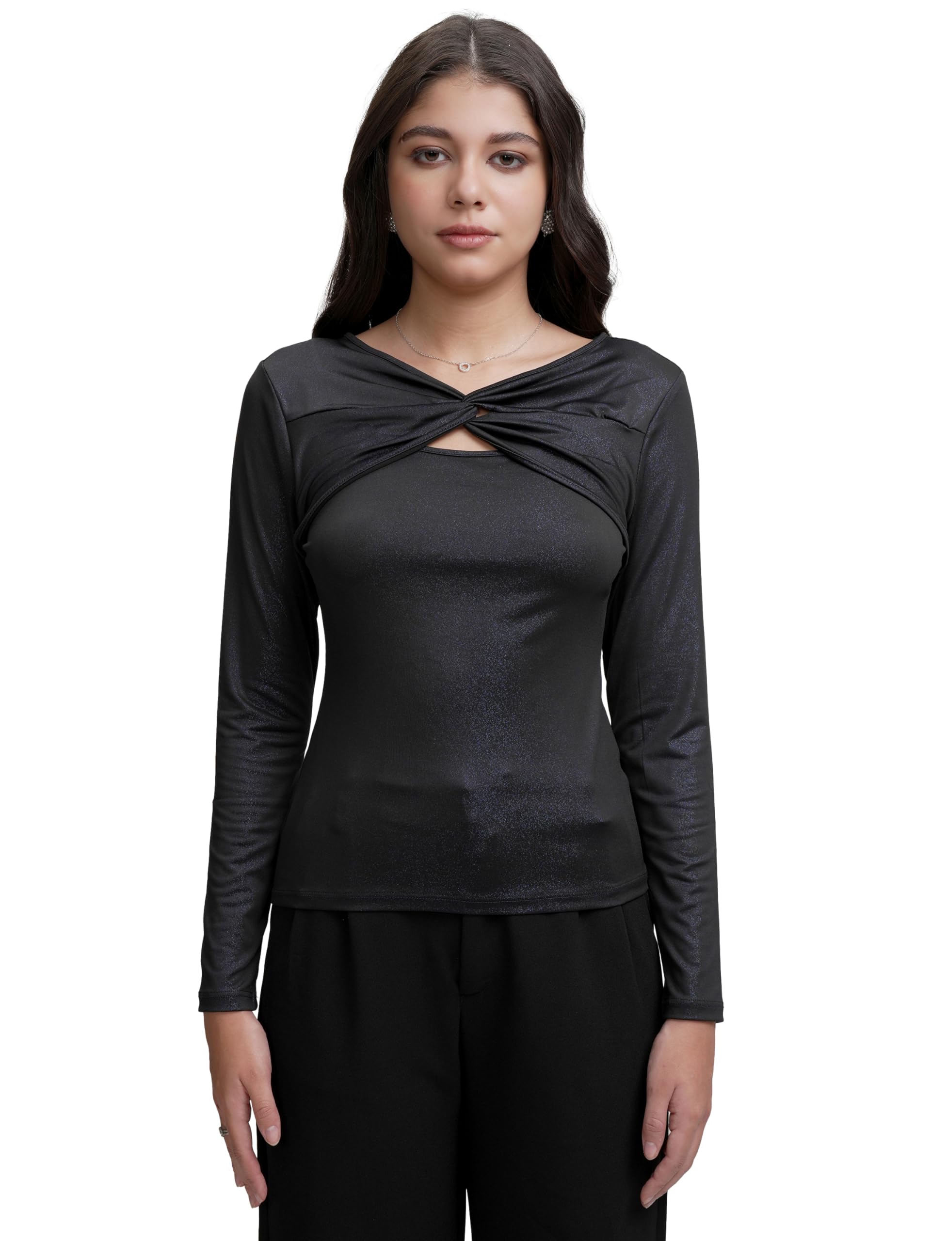 tokyo talkies Women's Stylish Black Solid Top | Full Sleeves | Fitted with Front Cut-Out | Elegant & Trendy | Tops for Woman | Women Tops | Stylish Top-picture-53