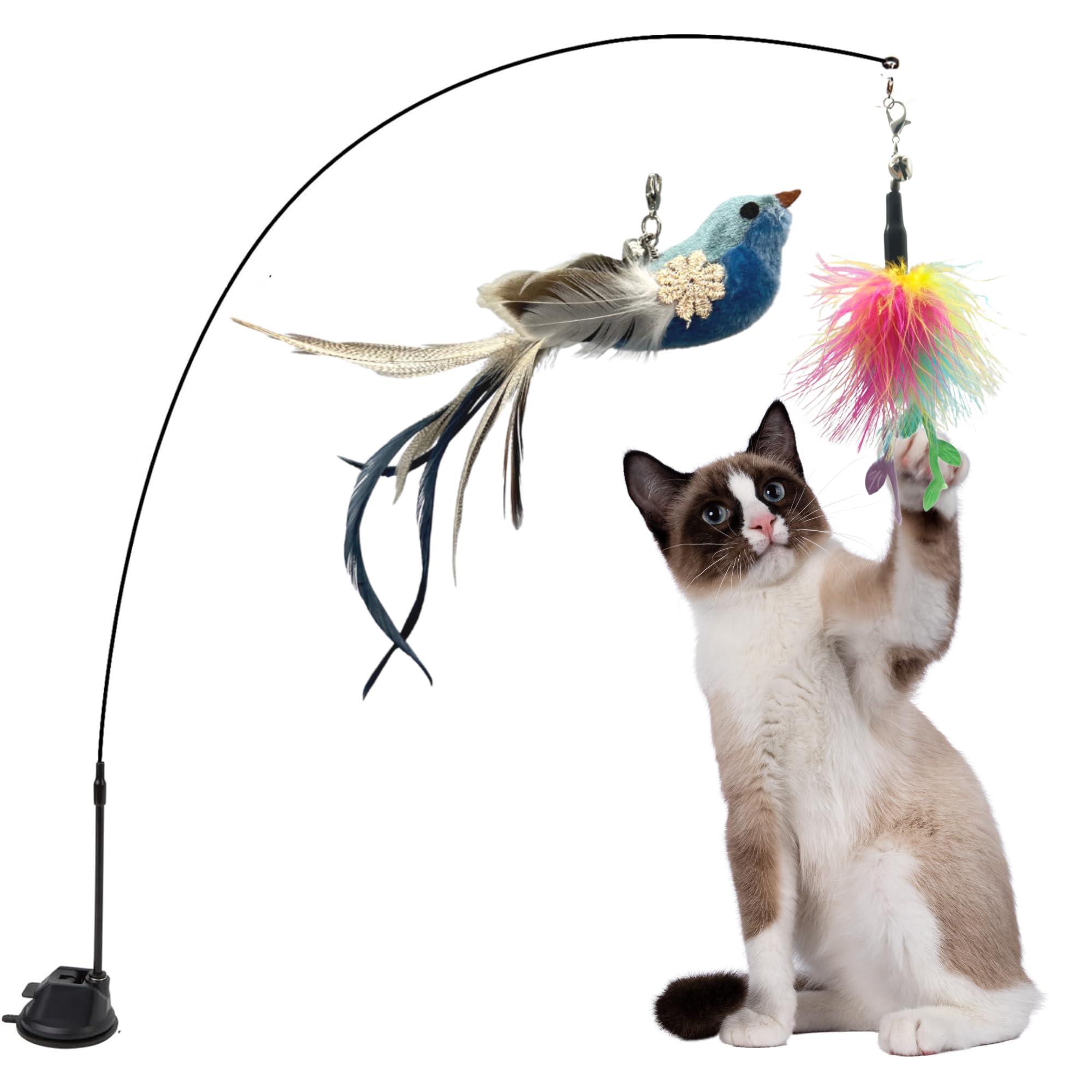 Cat Toy Feather Wand Suction Cup - Interactive cat Toy - Automatic cat Toy - Interactive cat Toys for Indoor Cats - Cat Feather Toy Automatic - Interactive Bird Simulation Cat Toy