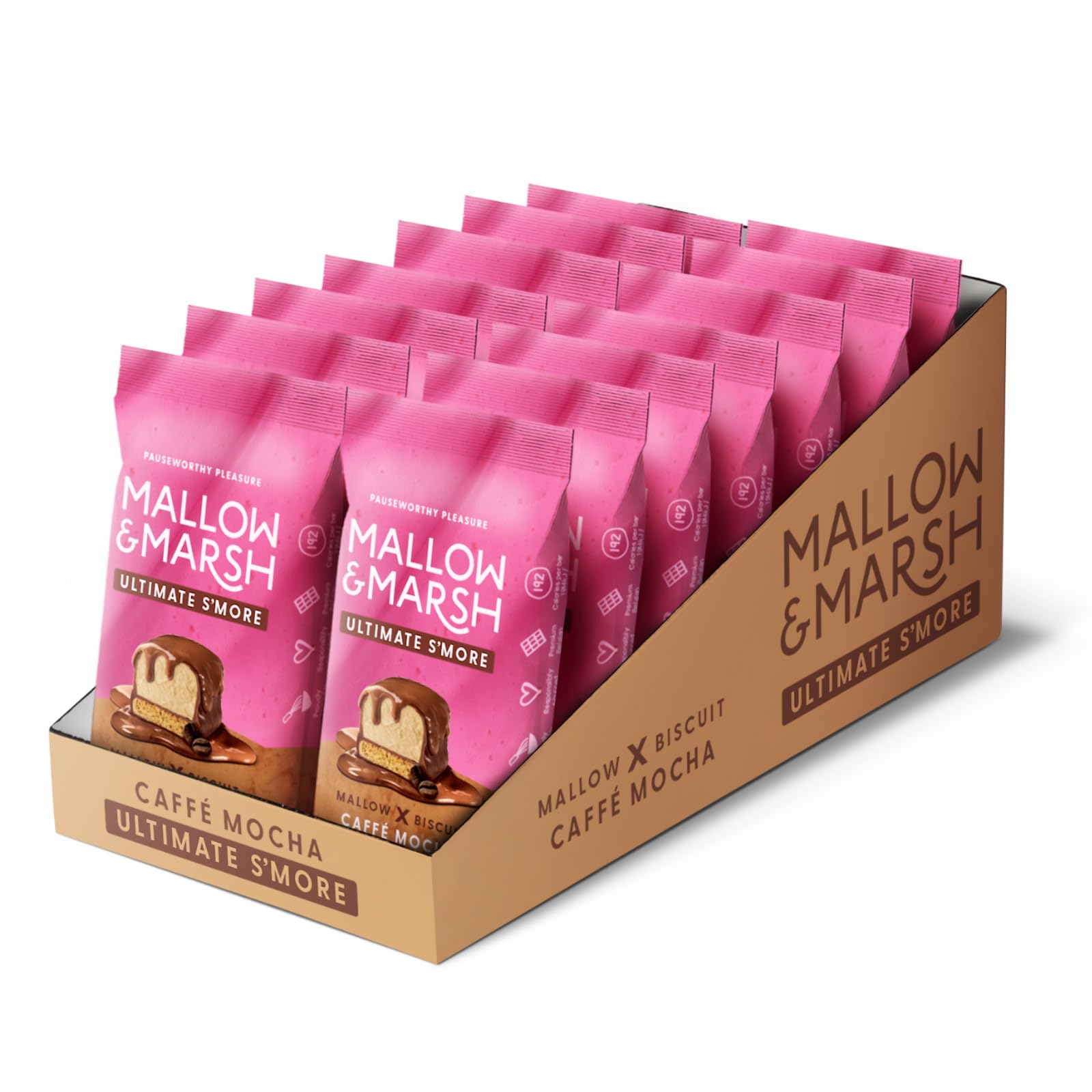 Mallow & Marsh Ultimate S’more Bar - Caffé Mocha, Milk Chocolate Covered Coffee Marshmallow with Biscuit Base (14 x 42g)