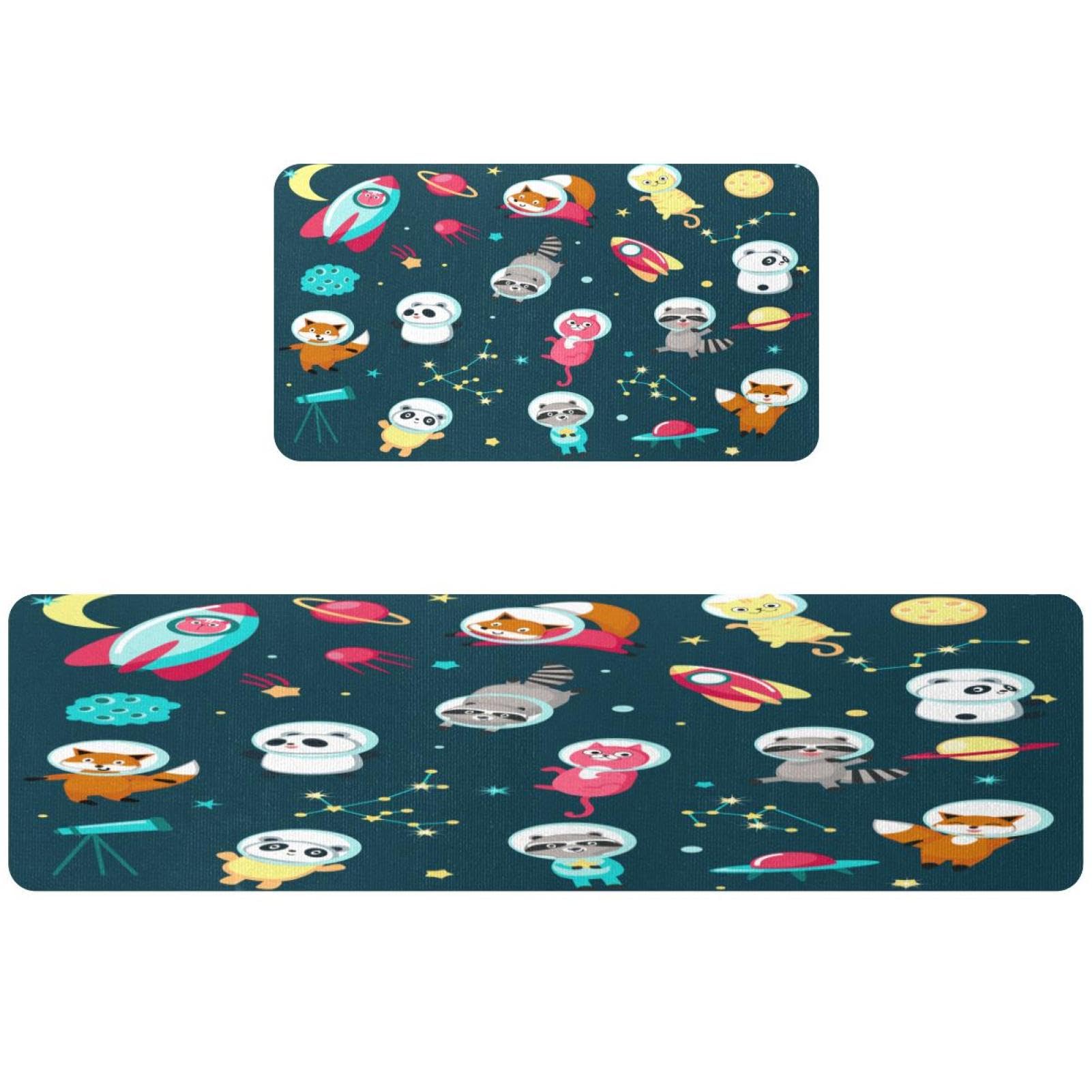 Alfombrillas de cocina lavables para pasillo y zona de lavado con divertidos zorros espaciales