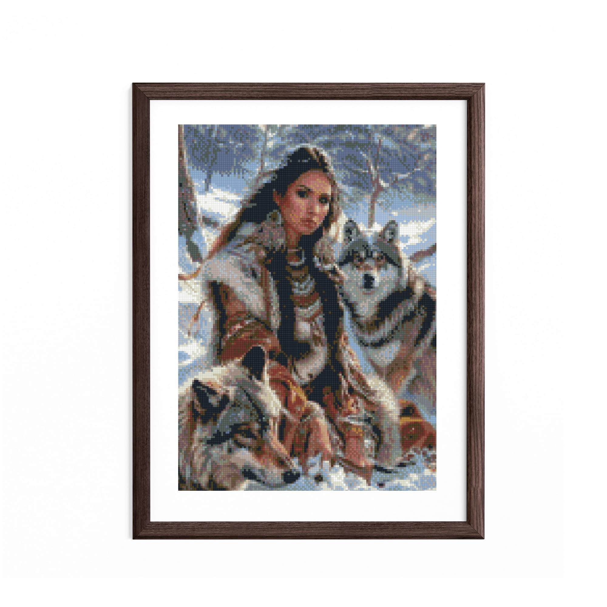 5D Diamond Painting Kit - Native Indian Woman & Wolf 11.8x15.8in Full Drill Art