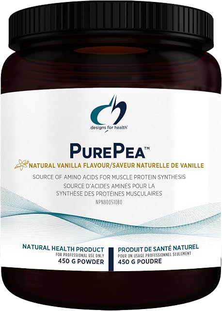 Designs for Health PurePea - 20g Vegan Pea Protein, Non-GMO Natural Drink Mix Powder Supplement, Vanilla (15 Servings / 450g)