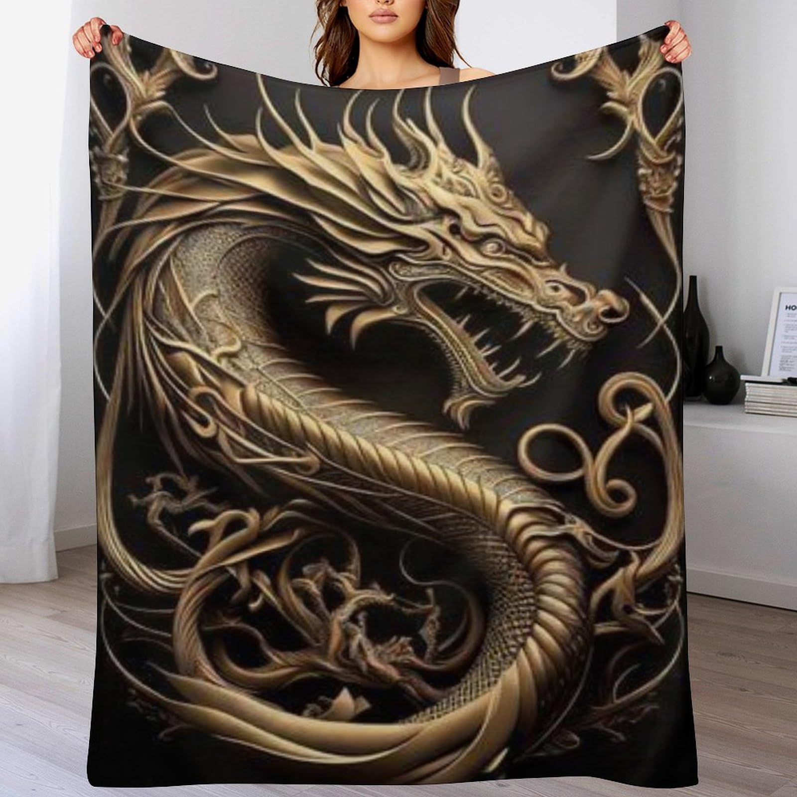 Manta de dragón en forro polar suave de 150x200 cm para noches de cine en el sofá