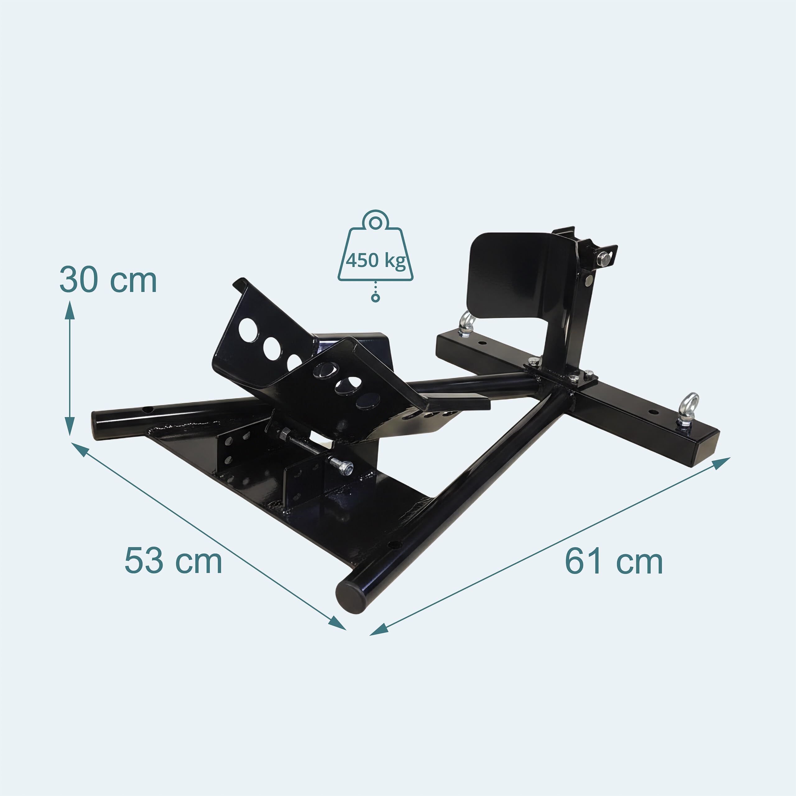 Relaxdays Soporte para Rueda Delantera de Moto, Acero, 15–21", 450 kg, para Remolque y Garaje, Negro, 30x53x61 cm