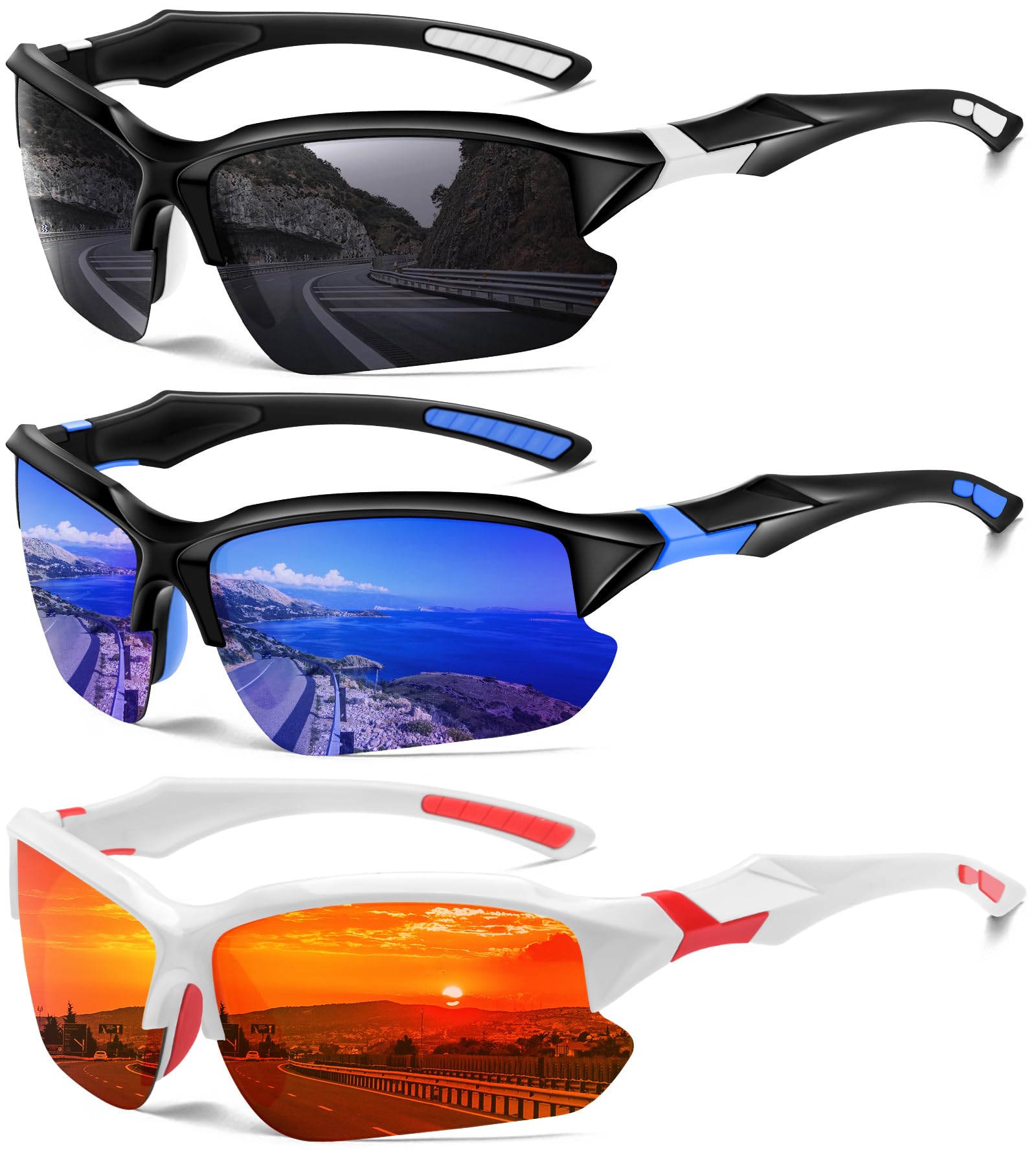 DioKiw Occhiali da sole sportivi polarizzati per uomo, ciclismo, corsa, pesca, protezione UV, occhiali da sole leggeri a mezza montatura