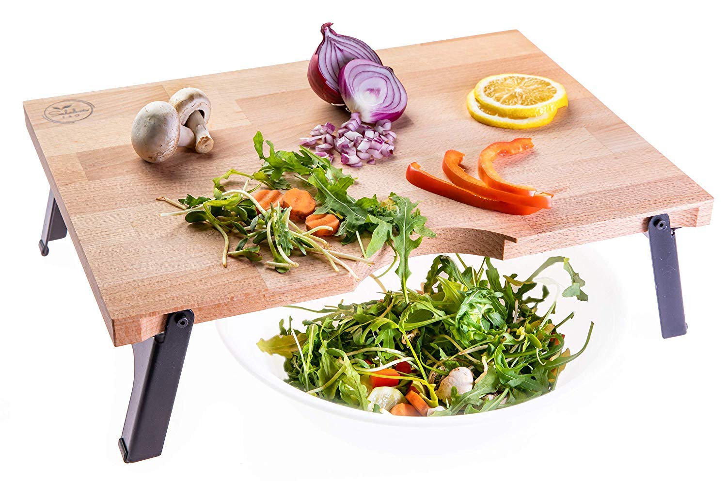 Salabarpro Non Toxic Raised Cutting Board with Folding Legs – Large 16x12 Inch, Non Slip, Smart Patented Design – Space-Saving Kitchen Essential for Easy Cut Into Bowl