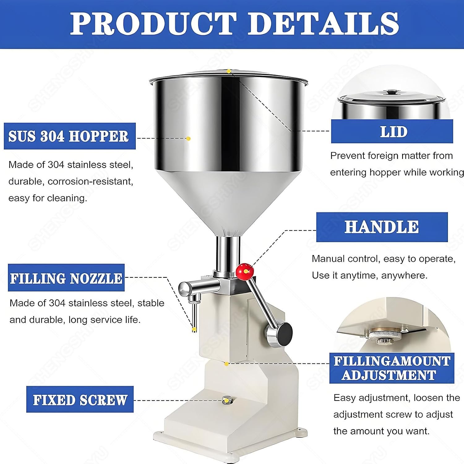 Manual Liquid Filling Machine,10L Hopper, Filling Volume 5-110ml, Adjustable Precisely, 20-30 Cycles per Minute,Commercial Filling Machine for Shampoo Cosmetic Honey Oil