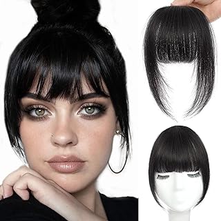 Clip In Bangs 100% Human Hair Extensions French Bangs Clip On Bangs With Temple Clip In Bangs Real Human Hair Thick Bangs Fringe Hairpieces For Women Brown Black