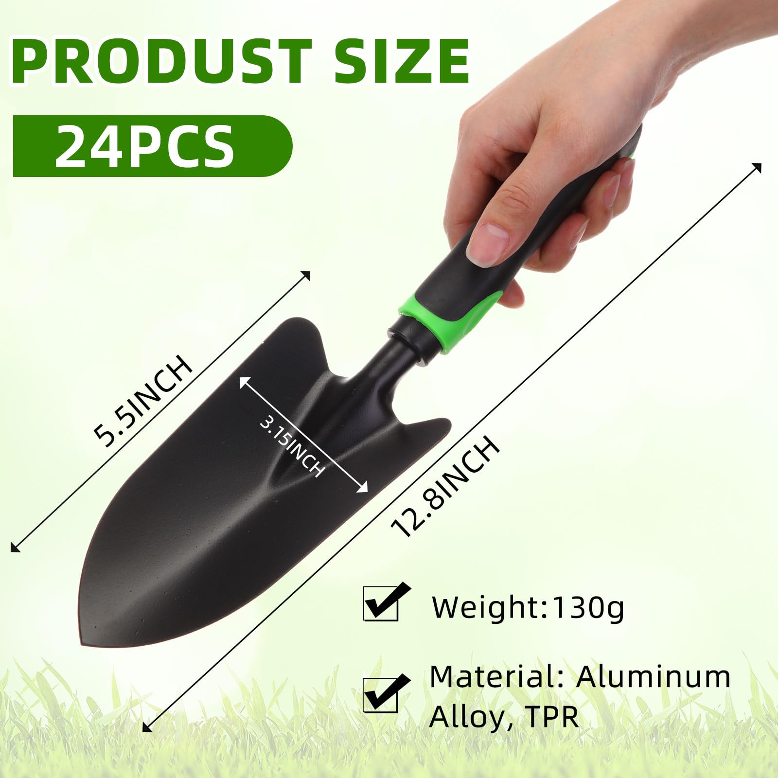 Yaocom Gartenschaufel aus Aluminiumlegierung, robuste Kelle, Gartenwerkzeug, kleine Schaufeln zum Graben, Metall-Handkelle, Spaten mit weichem TPR-Griff für Rasen, Hof, Bauernhof, Haus, Geschäft,