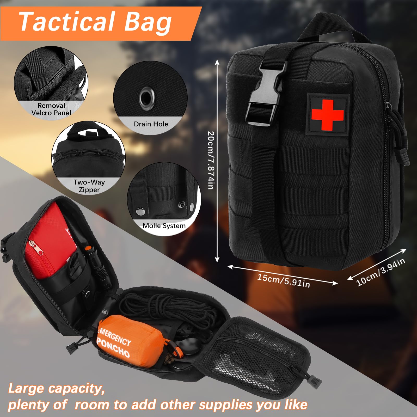 69 Piezas Kit de Supervivencia de Emergencia 30 IN 1, Linterna Táctica, Brújula, Acero de Fuego, Herramientas Multifunción y Poncho de Lluvia, Equipo de Emergencia para Camping, Senderismo