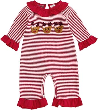 Kuriozud Newborn Baby Girl Christmas Outfit Ruffle Romper Long Sleeve Jumpsuit Cute Infant Girl Christmas Clothes