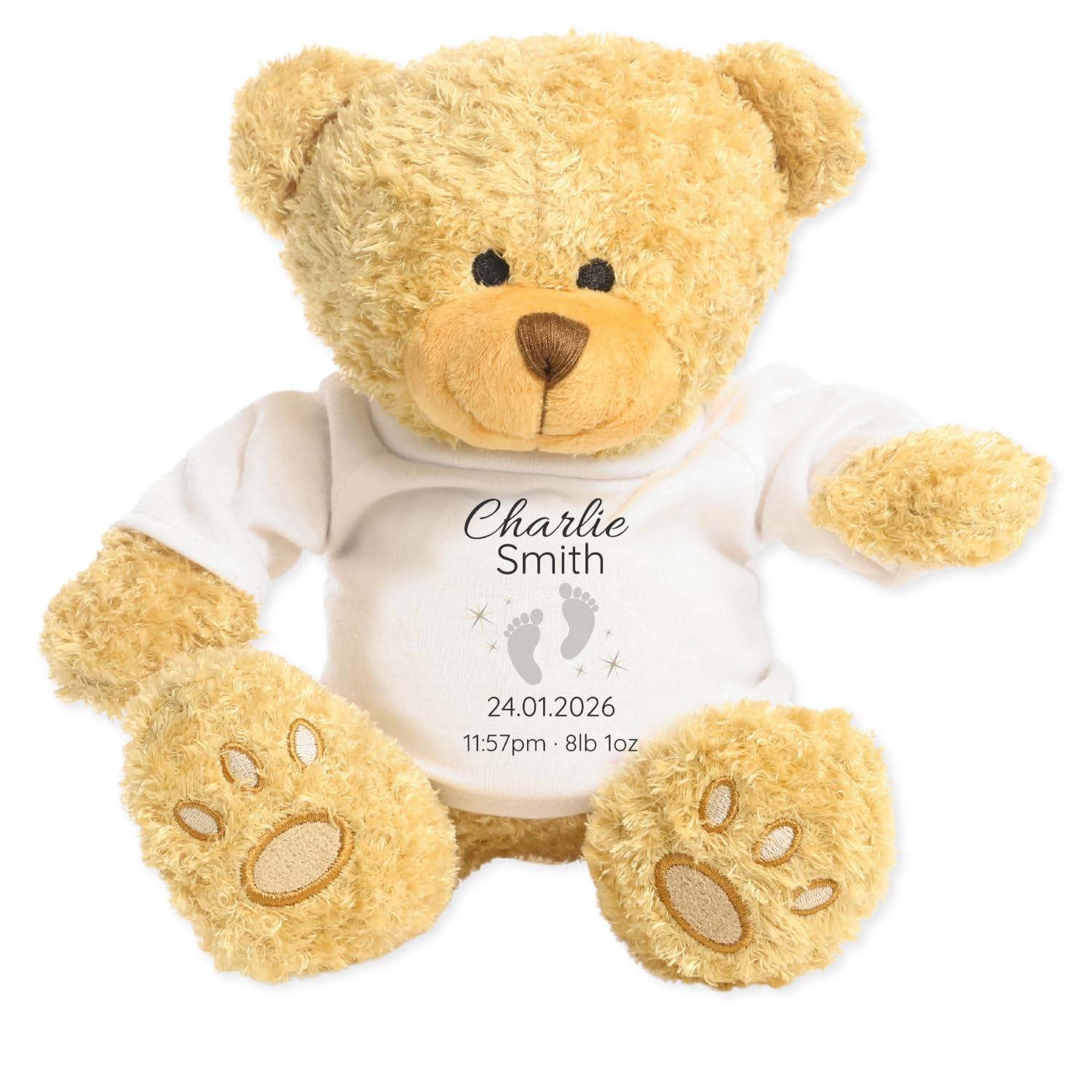 Dotty Moo Personalised New Baby Classic Teddy Bear Gift | Custom Baby Name & Birth Details Keepsake Plush Bear for Baby Shower Newborn Gift (Dusty Grey)
