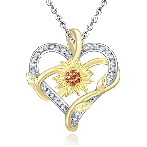 Sianilvera Sunflower Necklace for Women S925 Sterling Silver Heart Necklace Jewelry,You are My Sunshine Pendant Necklaces Jewelry Gifts for Women Girls Mom Wife