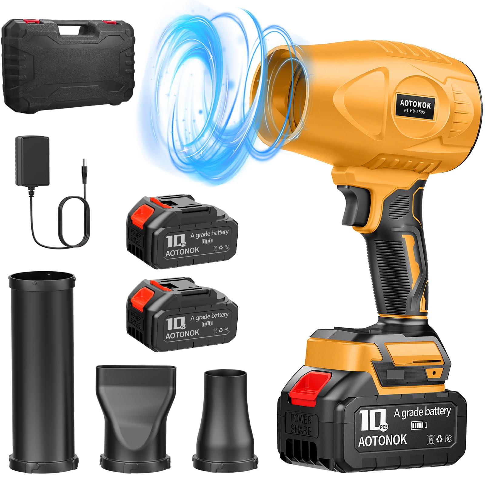 Cordless Leaf Blower, Powerful Handheld Electric Blower with 2×2.0Ah Batteries & Charger, 600,000 RPM, Extended Nozzle, Lightweight Leaf Blowers for Patio, Leaves, Lawn, Yard, Dust, Snow, Car Cleaning