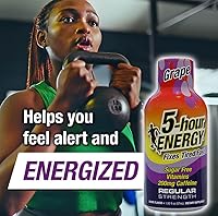 Vista 3 de 5-hour ENERGY Shots Fuerza Regular, Sabor Uva, 1.93 oz. 30 Unidades, Sin Azúcar, Cero Calorías, Aminoácidos y Vitaminas B Esenciales, Suplemento