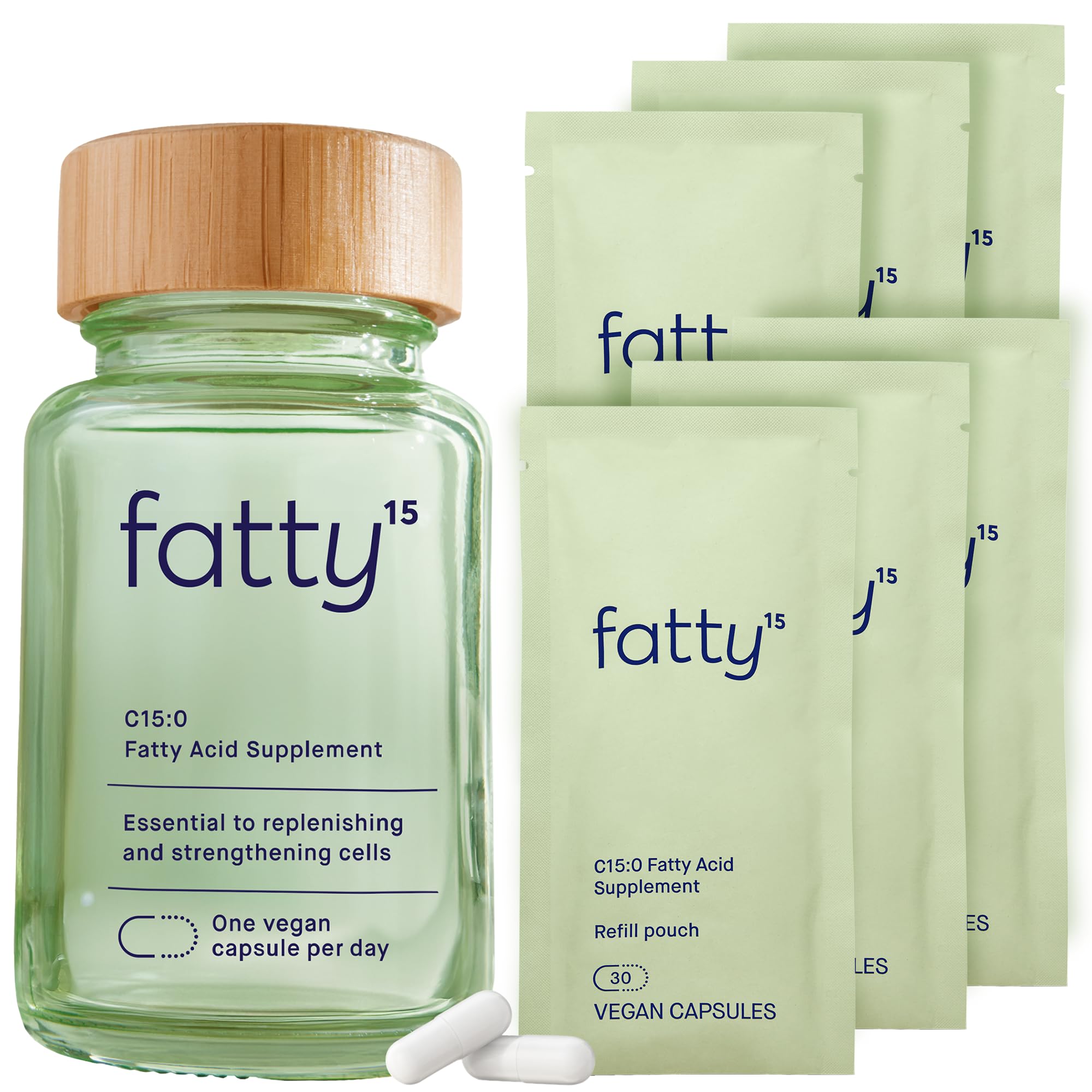 Fatty15 C15 0 Pentadecanoic Acid Supplement The Longevity Nutrient - 180 Vegan Capsules - 3X Cellular Benefits of