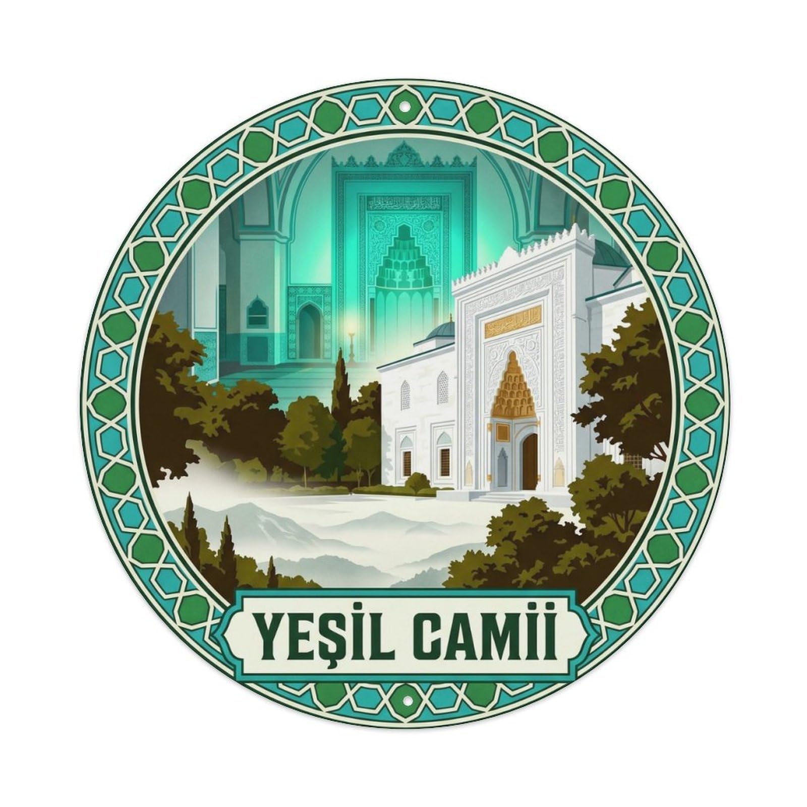 Bursa Green Mosque Ottoman Heritage Turkey Metal Tin Sign