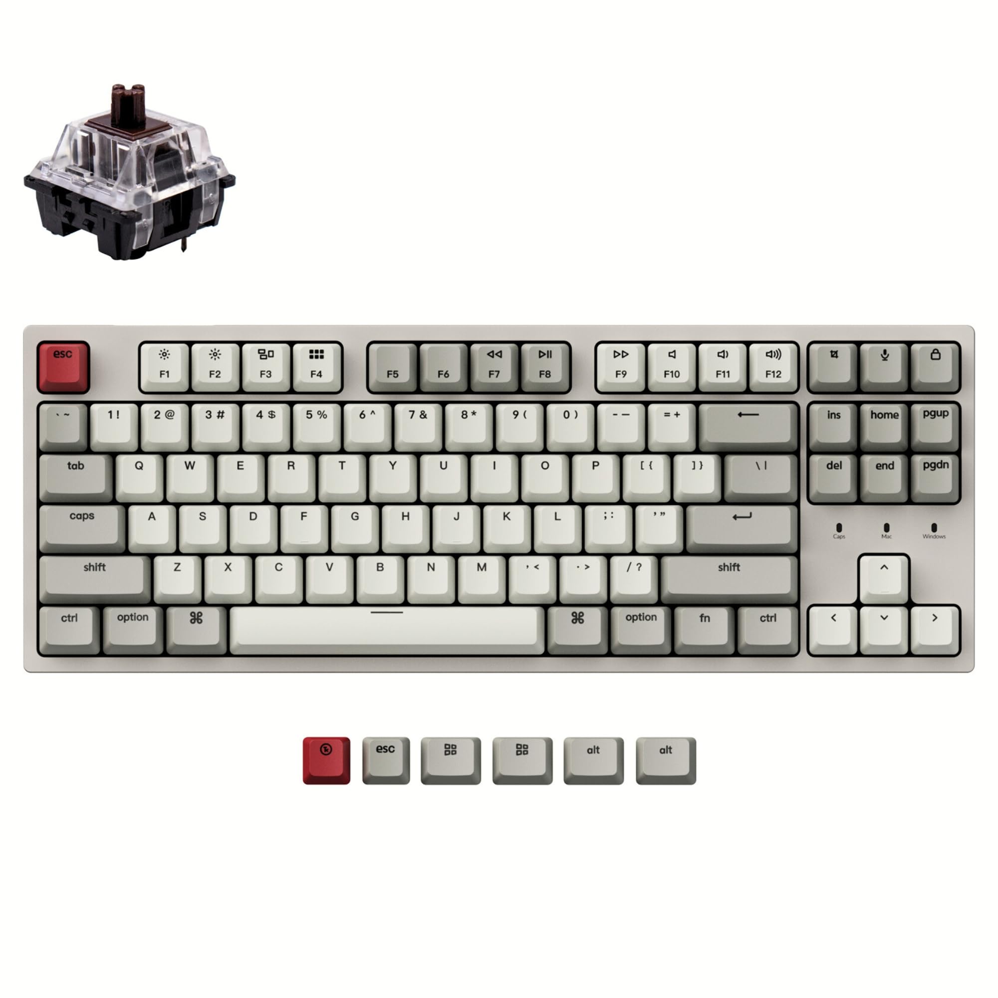Keychron C1 Hot-swappable Wired Mechanical Keyboard for Mac Layout, Keychron Mechanical Brown Switch/USB Type-C Cable/Double-Shot ABS Keycaps Tenkeyless 87 Keys Computer Keyboard for Windows PC-image-38