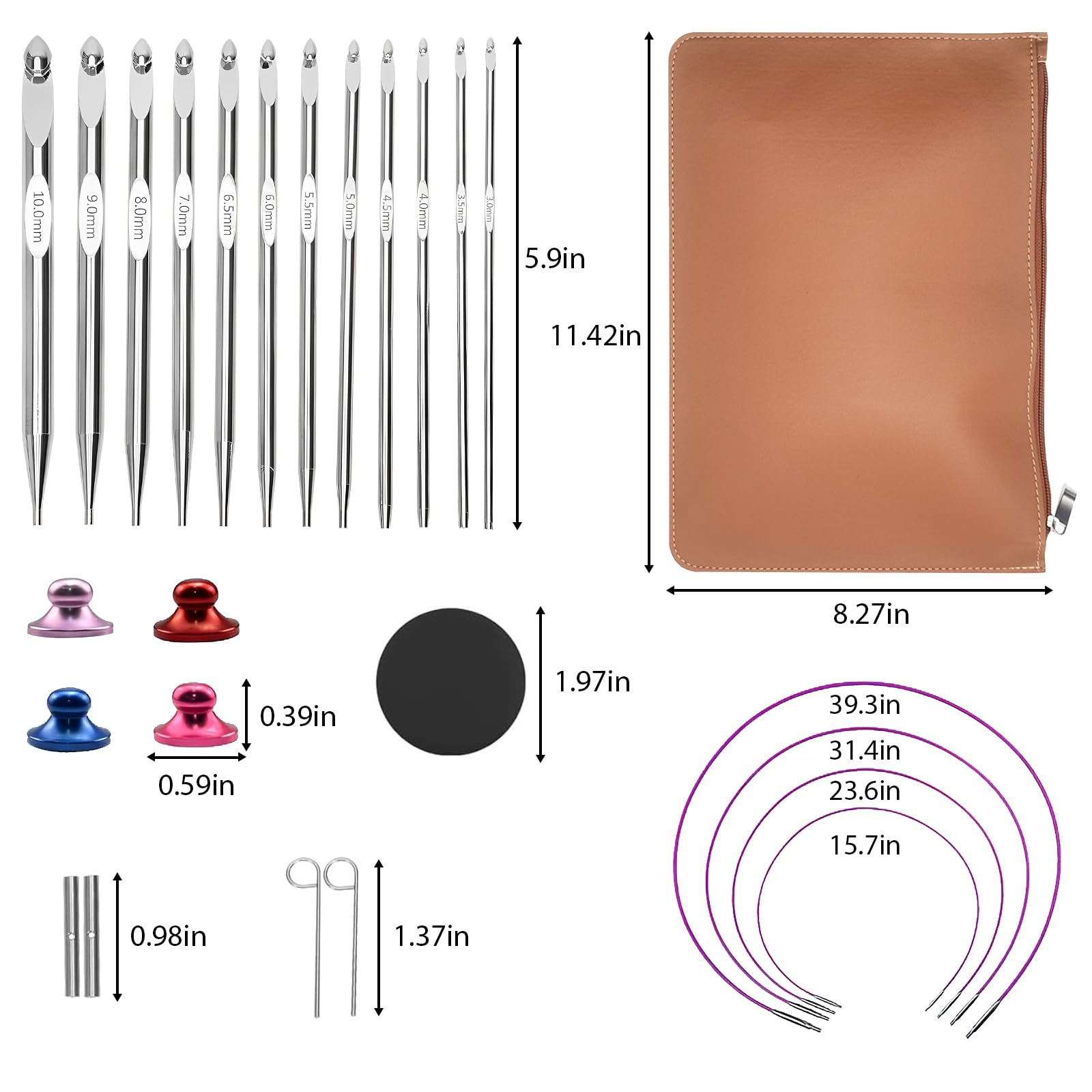 Set Uncinetti Tunisini Intercambiabili Aeelike – 12 Misure 3-10 Mm, 4 Cavi, Accessori Inclusi - 5