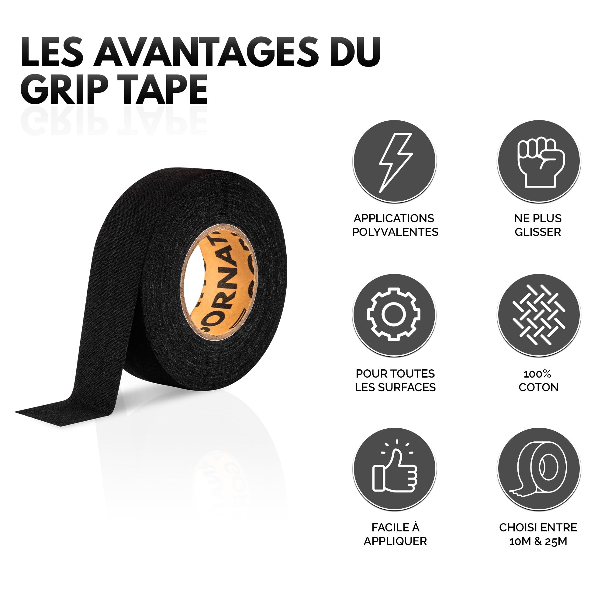 GORNATION Grip Tape, Ruban Adhésif pour Haltère, Barre de Traction, Ruban Adhésif Anti-Dérapant pour Calisthenics, Haltérophile, Crossfitness, Street Workout, Muscu, Tennis, Hockey
