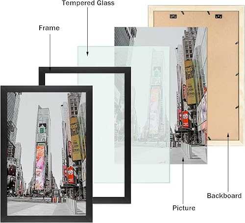 Miniatura 3 de Golden State Art, Marco de fotos negro de madera maciza de 16 x 24 pulgadas, vidrio templado, horizontal y vertical para exhibición en pared, ideal