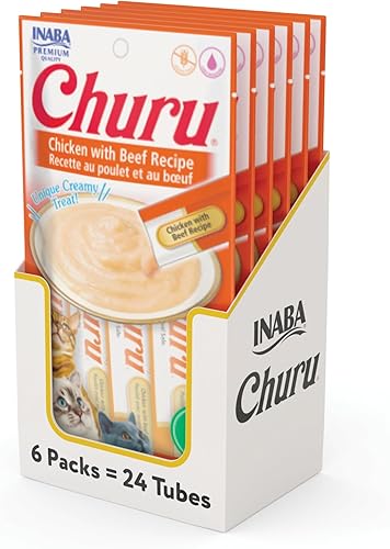 Vista 26 de INABA Churu - Bocadillo para gato, puré cremoso para gatos, sin cereales, que se puede lamer y exprimir, con vitamina E y taurina, 24 tubos de 0.5