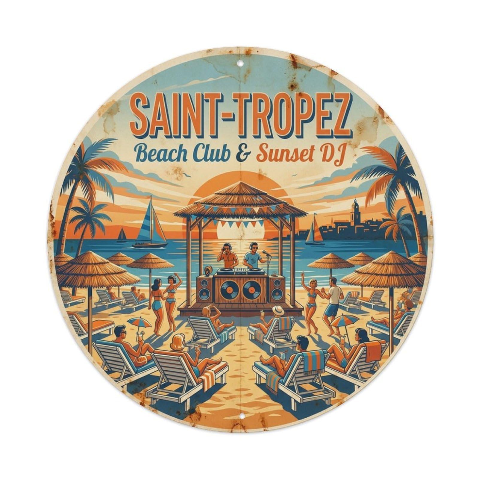 Classic Travel Beach Club Sunset Saint Tropez Riviera Metal Tin Sign