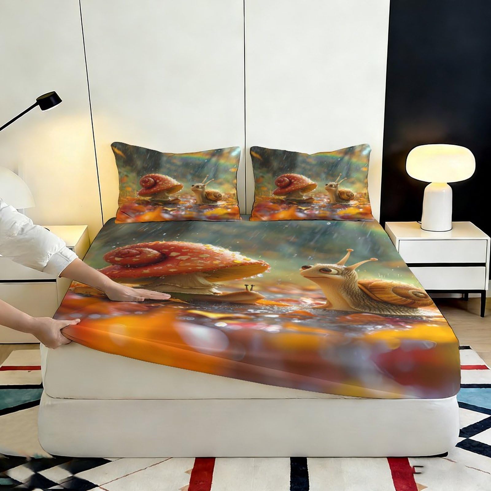 3D Druck Waldschnecke Spannbettlaken Mikrofaser Tiefes Taschen Schlafzimmer Waldschnecke Matratzenschutz Spannbezug rutschfest Vollumhüllung 200x200x25cm