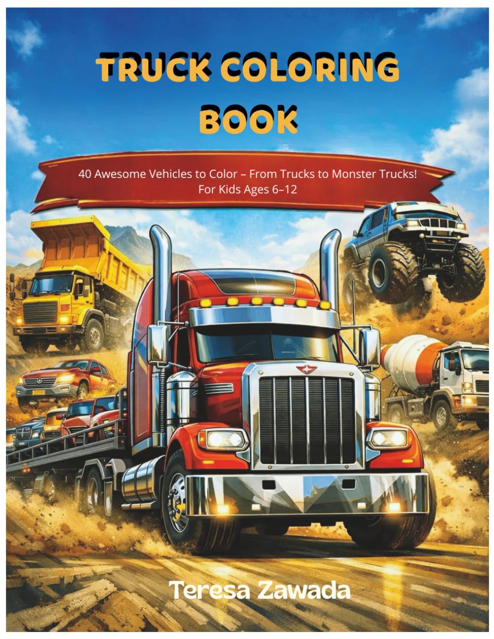 TRUCK COLORING BOOK: 40 Awesome Vehicles to Color-FromTrucks to Monster Trucks! For Kids Ages 6-12