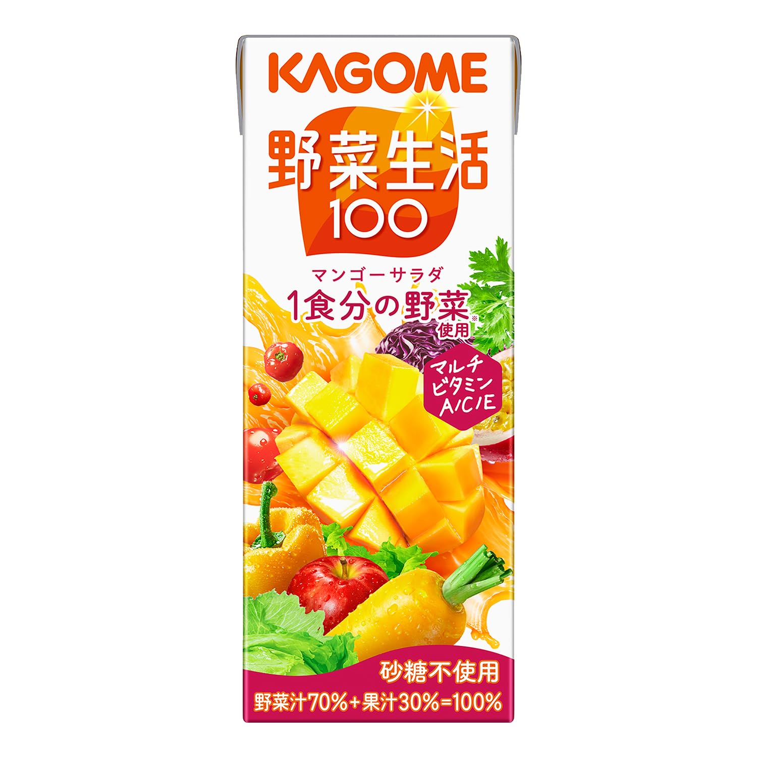 カゴメ 野菜生活100 マンゴーサラダ 200ml紙パック×24本（砂糖不使用 マルチビタミン A・C・E）商品画像