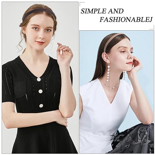 Miniatura 3 de Santoddle Diademas de cuero para mujer, 8 diademas delgadas de piel sintética para niñas, aro fino neutro, bandas antideslizantes de 0.4 pulgadas