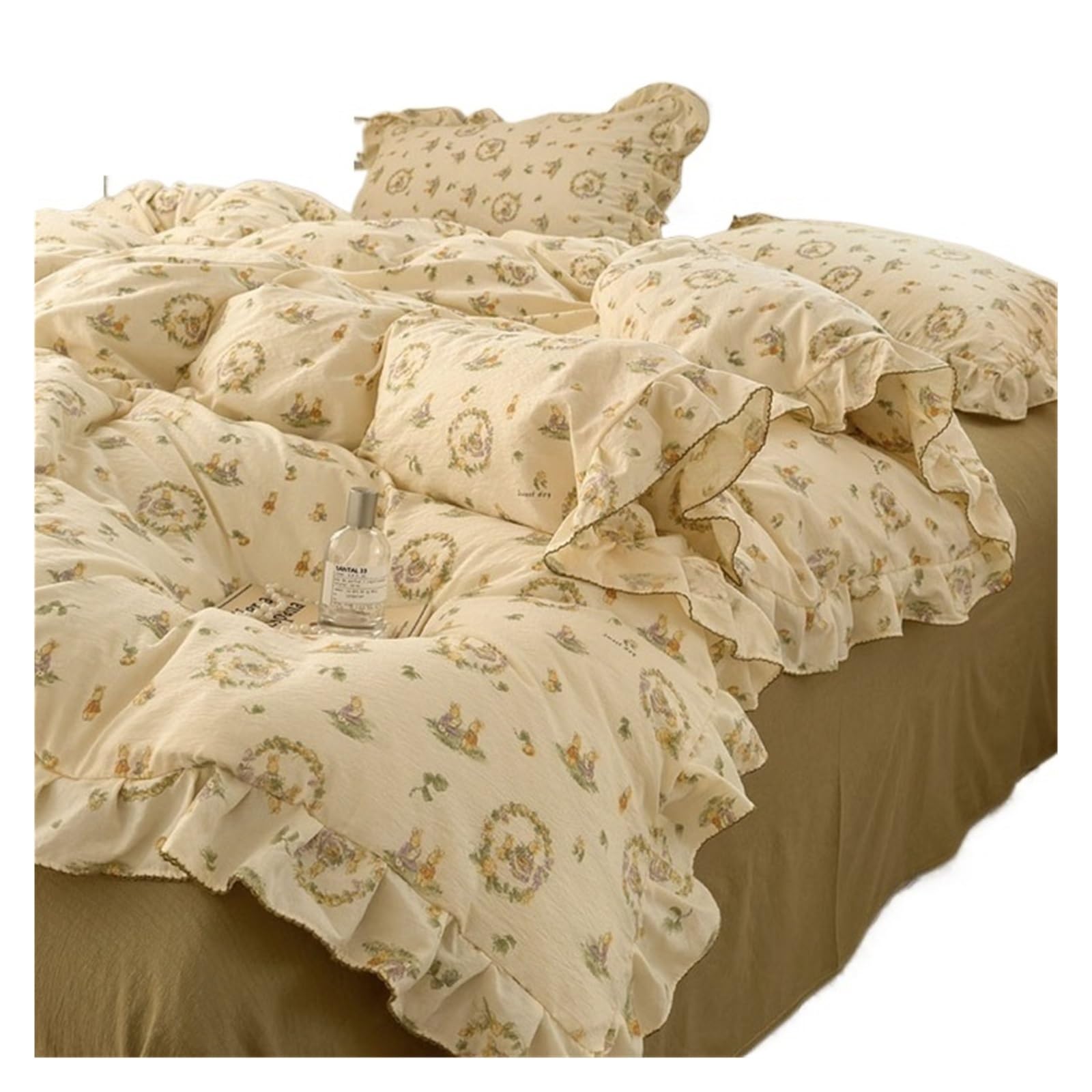 GCYEIDMA Ruffle Duvet Cover Bedding Sets Ruffle Lace Bow Quilt Cover Romantic Bedclothes Decor Woman Bedroom Duvet 4pcs(Color 4)