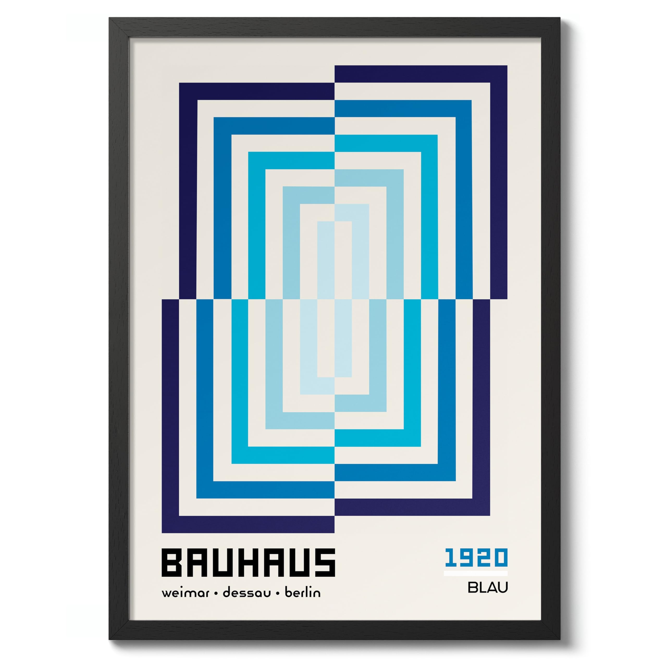 Rectangular Illusion, In Blue Poster, Bauhaus Mid-Century Modern Print, Retro Abstract Wall Art, A1 (Black Frame) - 86.9x62.4cm โ image 1