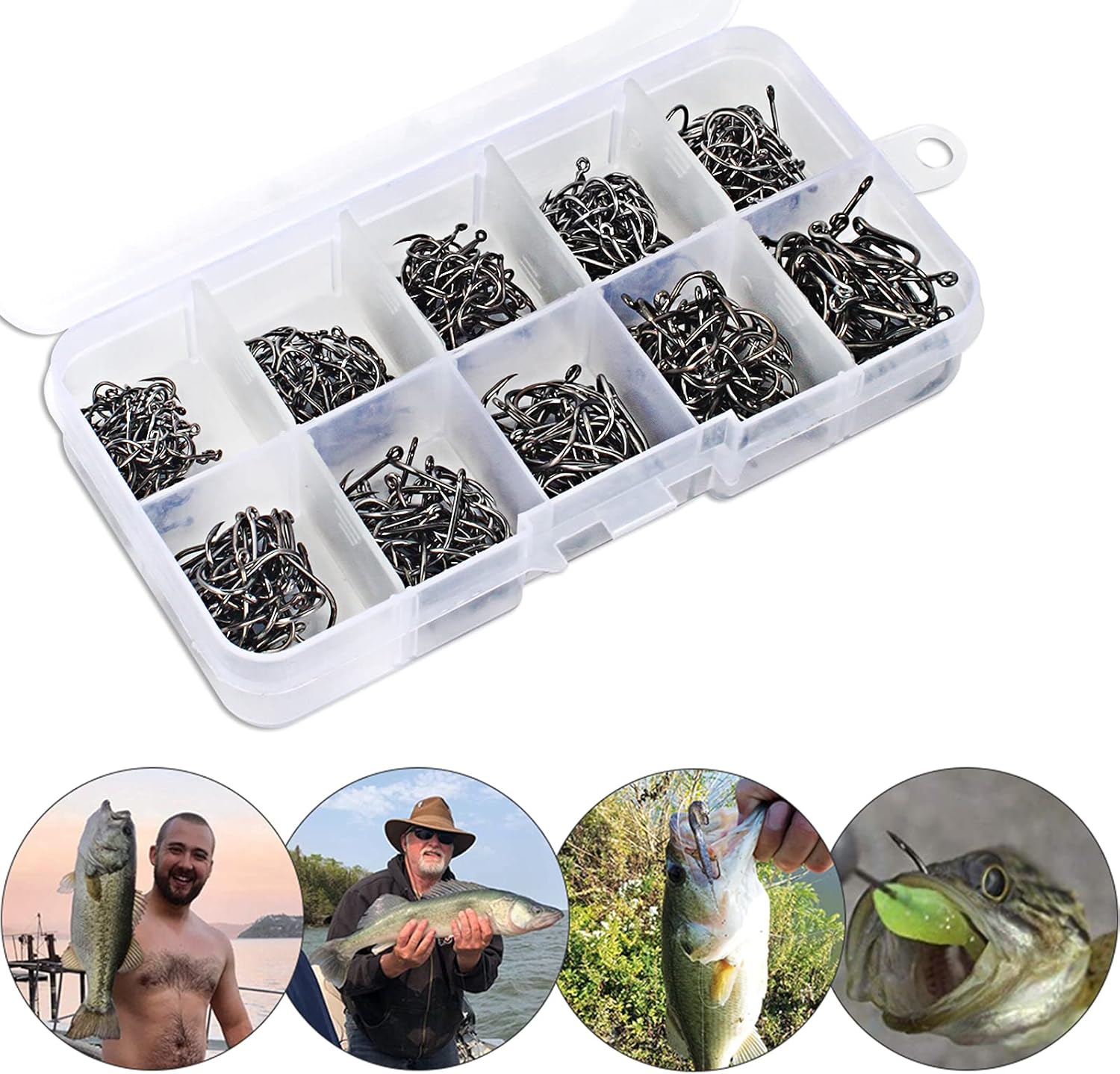 VIPMOON 500 Pcs High-Carbon Steel Barbed Fishing Hooks with Holes, 10 Specifications of Fishing Hooks, Portable Boxed Fish Hooks (Black) : Sports & Outdoors