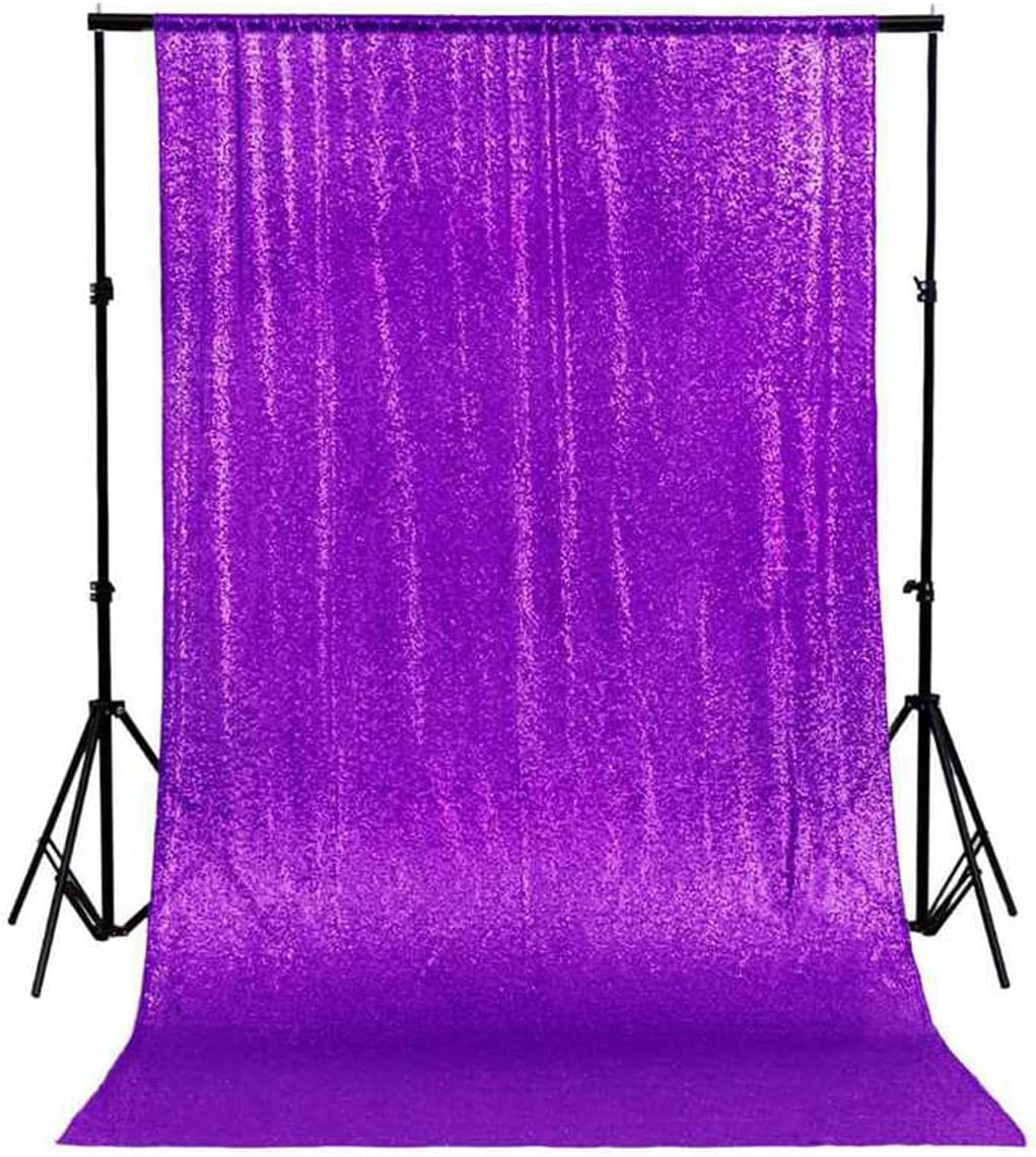 Queenbox 2pcs 2x94.5ft Shiny Backdrop Curtains Sequin Panels Stage Photography Background Booth Studio Prop for Wedding Party Table, Purple