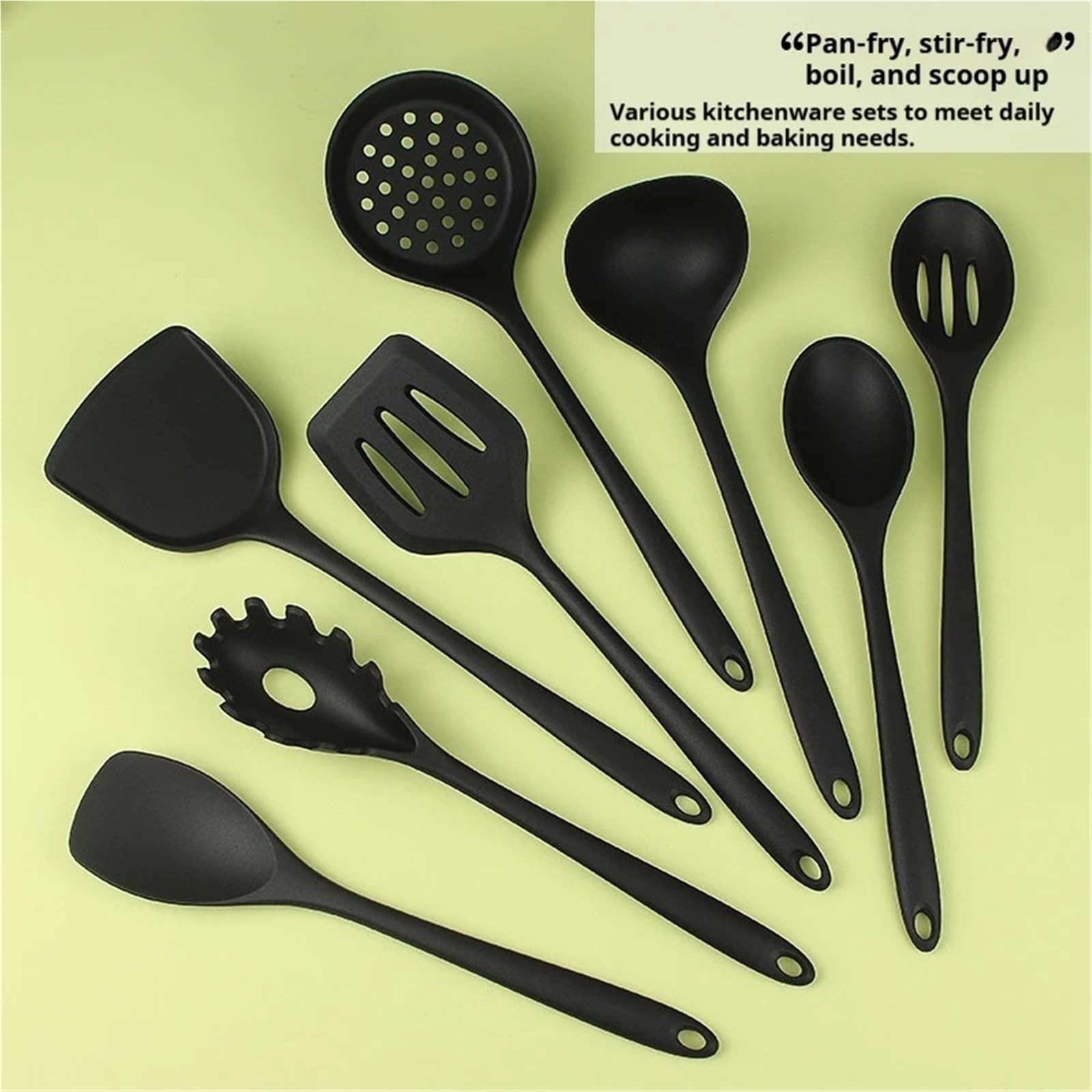 Silikon Küchenhelfer Set 1/4/8 Stück Antihaft-Pfannen, Silikon-Spatel, Suppenkelle, Schlitzlöffel, Kochutensilien(Black 8pcs)