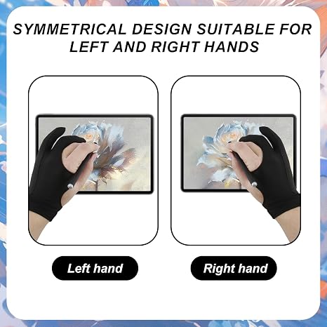 Artist Glove 3 Layer Drawing Glove, Palm Rejection Digital Art Gloves, Two Finger Slim Version Screen Gloves for Tablet Drawing Digital Art, Breathable Right & Left Hand Fit, 2Pcs Black M