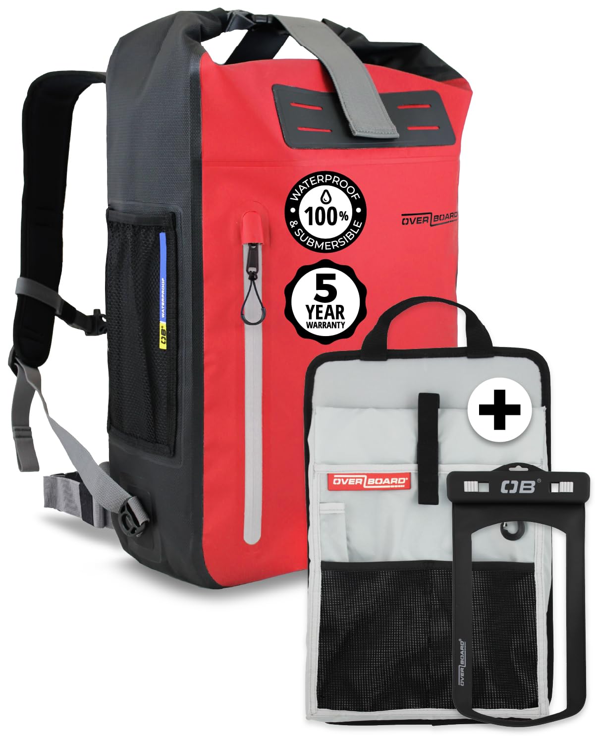 Overboard Explorer Sac à Dos étanche | Sac étanche Flottant pour Kayak, Plage, Bateau, randonnée, Rafting | Comprend Un étui étanche pour téléphone et Un Organisateur de Sac à Dos