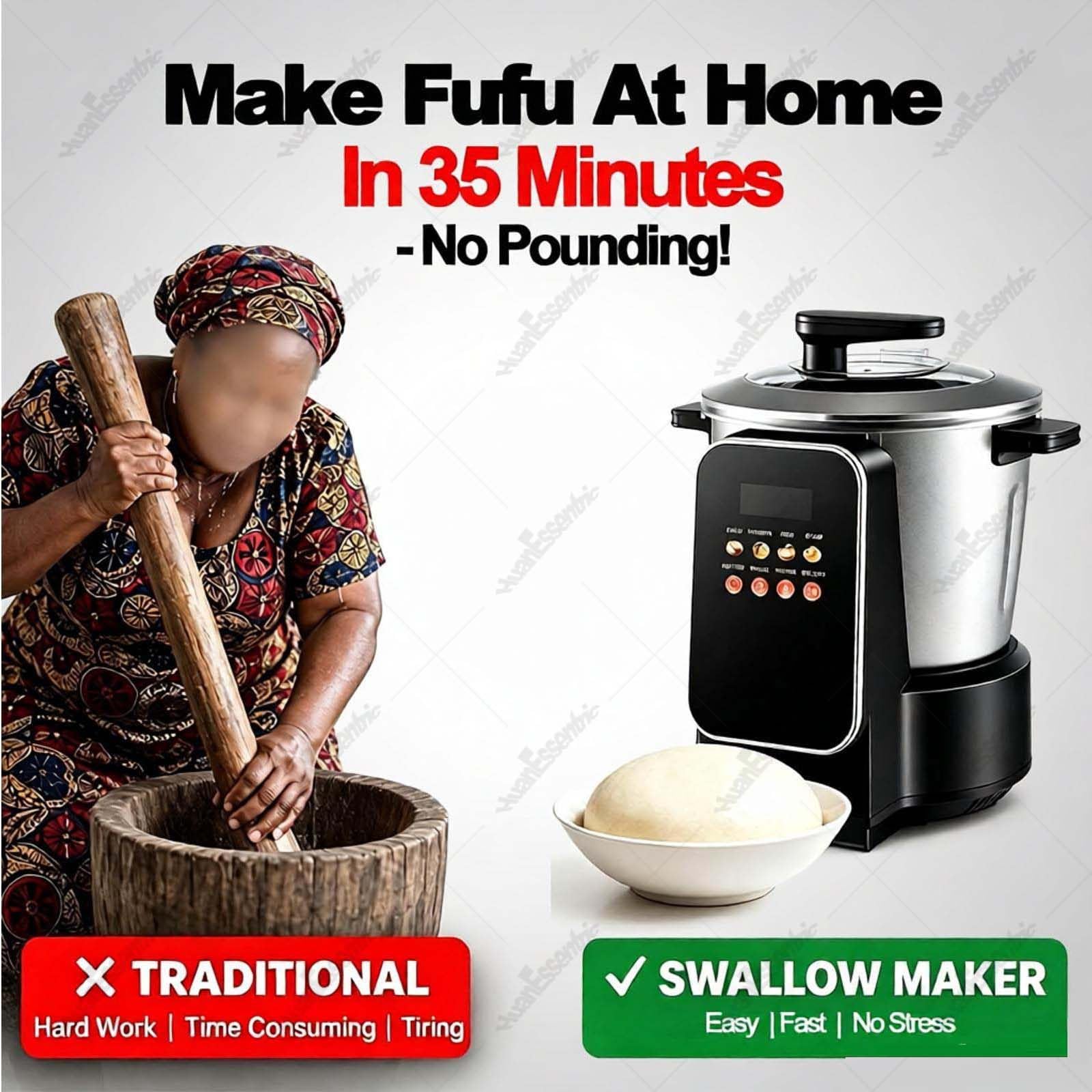 Inteligentne Urządzenie Do Fufu / „swallow” (900W, 6L) Z Timerem | Gładka Misa Wewnętrzna Z Powłoką Nieprzywierającą,Precyzyjny Timer;Odpowiednia Do Przygotowywania Ugali,Banku I Amali